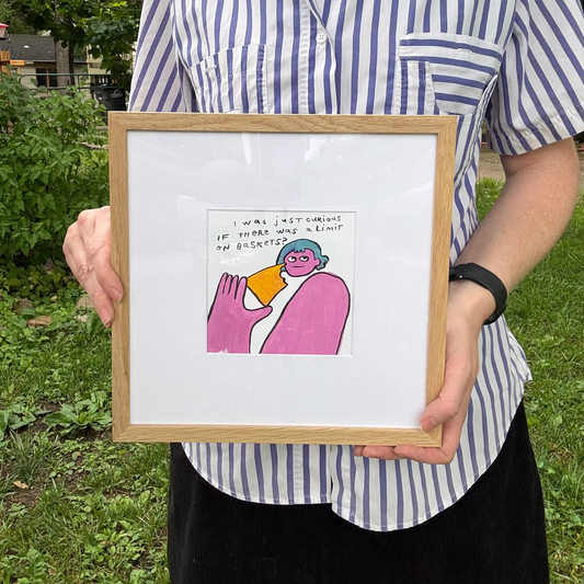 Original Painting "Limit on Baskets?" 11"x11" framed (5"x5" art)