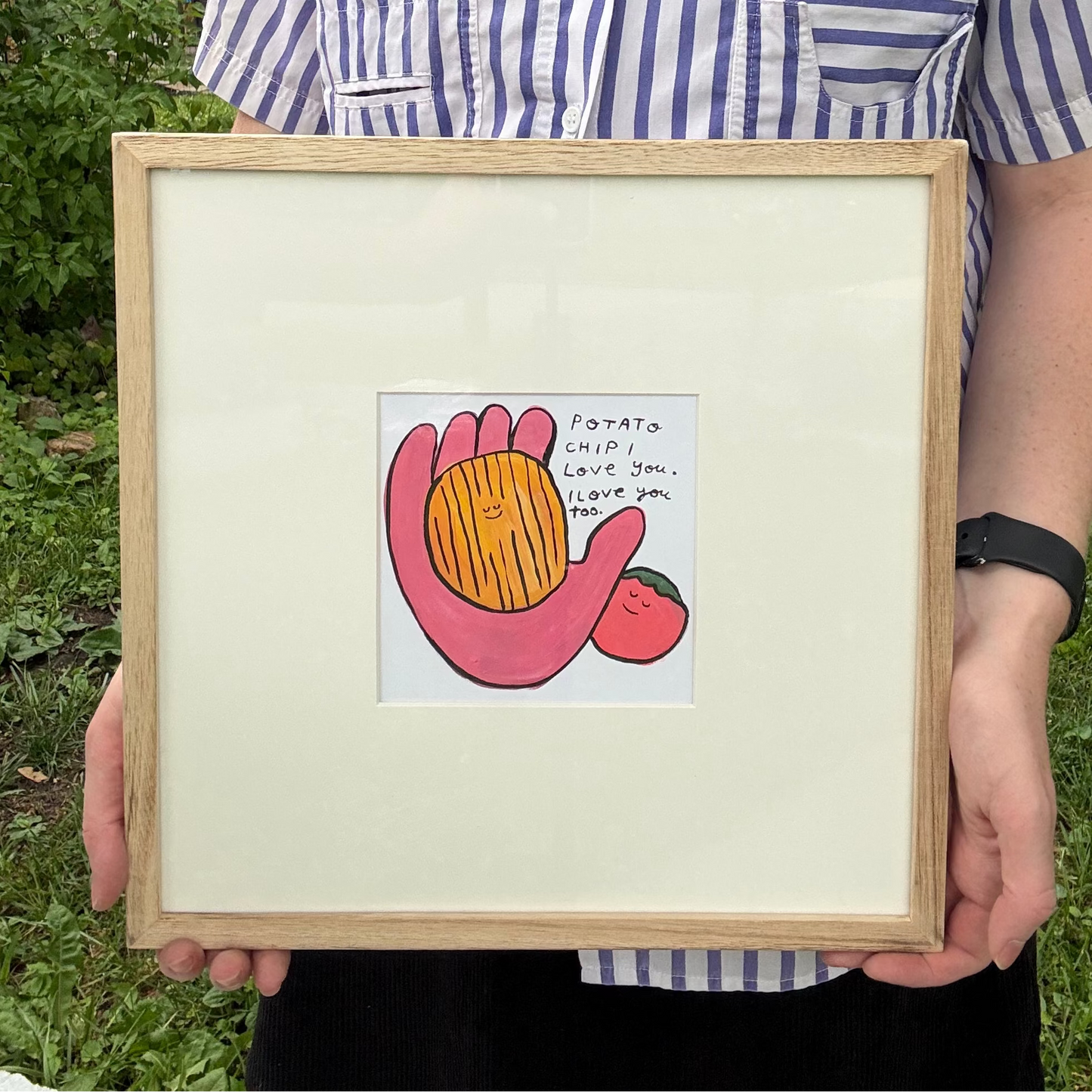 Original Painting "Potato Chip I Love You" 12.75"x12.75" framed (5"x5" art)