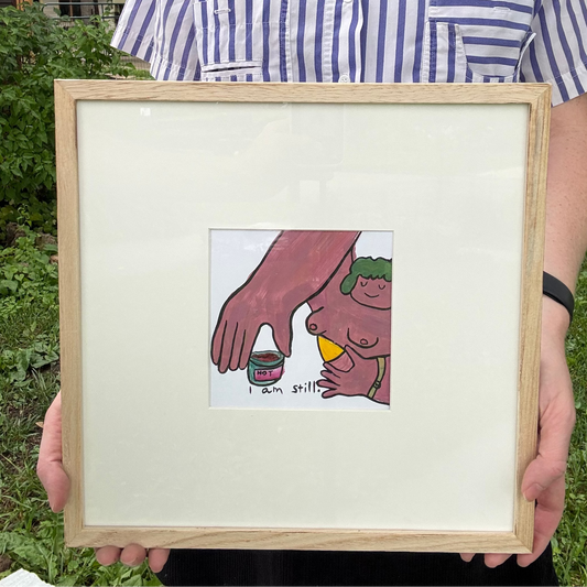 Original Painting "I AM STILL HOT." 12.75"x12.75" framed (5"x5" art)