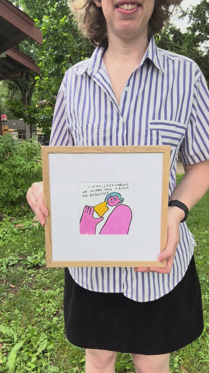 Original Painting "Limit on Baskets?" 11"x11" framed (5"x5" art)