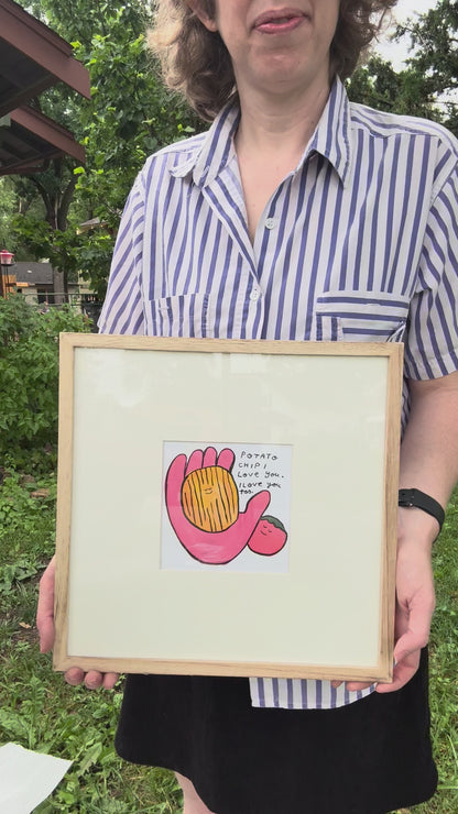 Original Painting "Potato Chip I Love You" 12.75"x12.75" framed (5"x5" art)