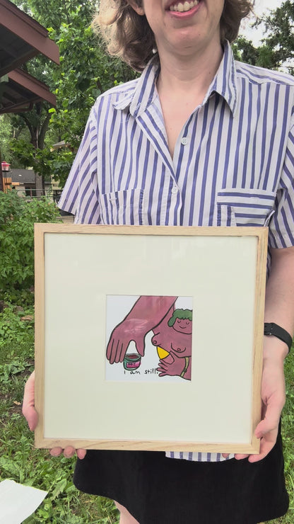 Original Painting "I AM STILL HOT." 12.75"x12.75" framed (5"x5" art)